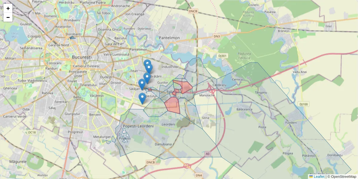 Hartă a codului poștal  și a codurilor poștale învecinate