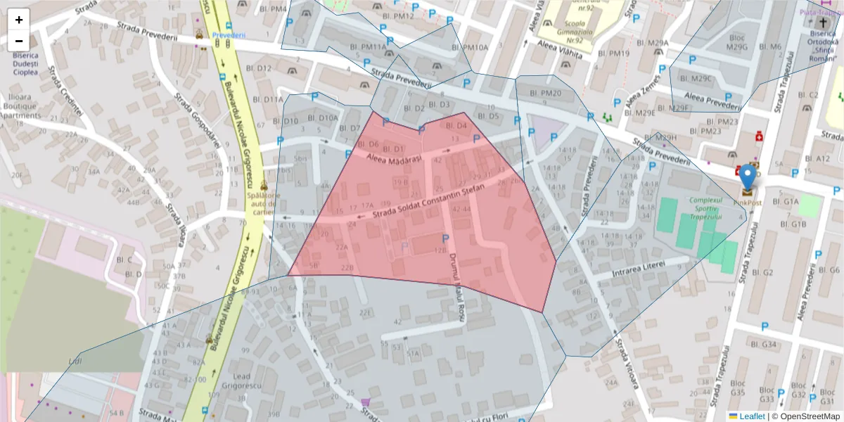 Hartă a codului poștal  și a codurilor poștale învecinate