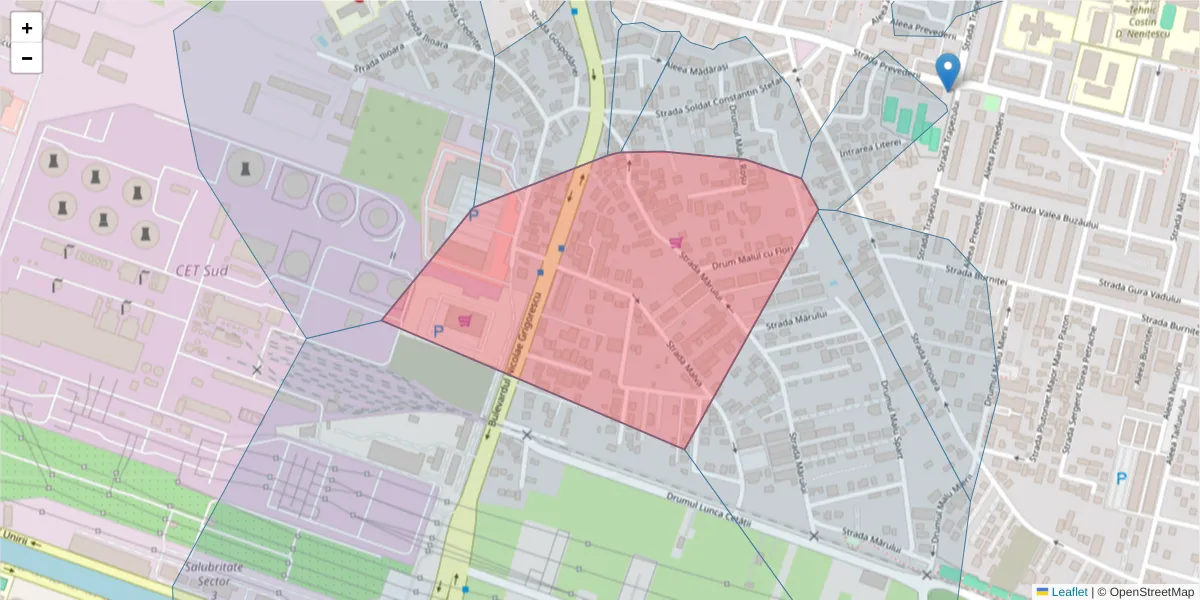 Hartă a codului poștal  și a codurilor poștale învecinate