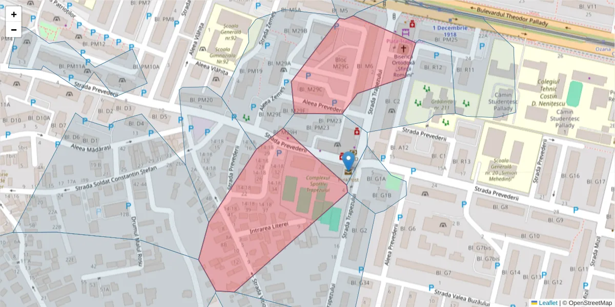 Hartă a codului poștal  și a codurilor poștale învecinate