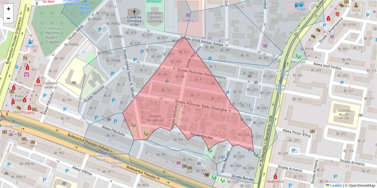 Hartă a codului poștal  și a codurilor poștale învecinate