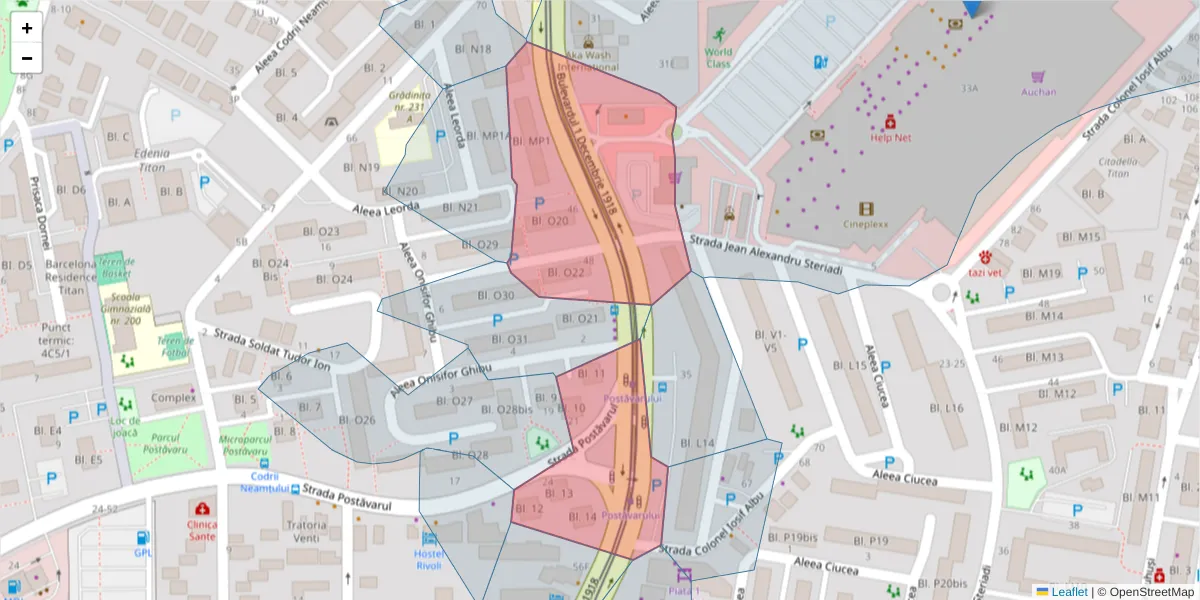 Hartă a codului poștal  și a codurilor poștale învecinate