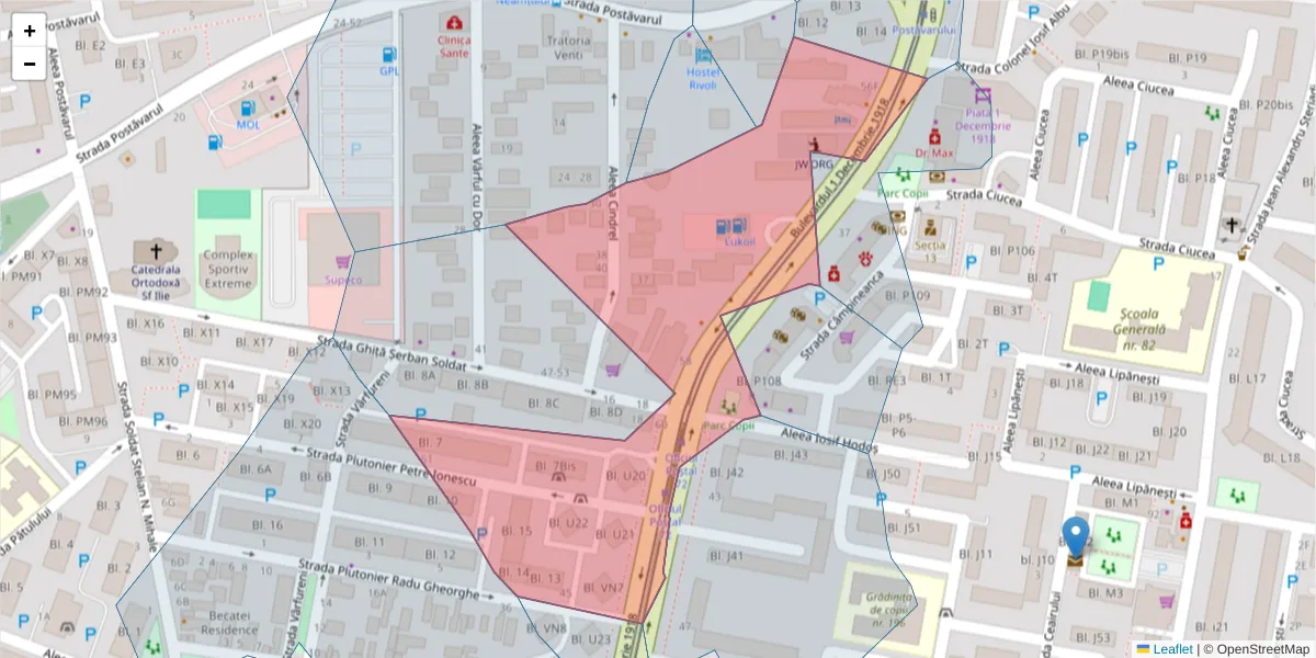 Hartă a codului poștal  și a codurilor poștale învecinate