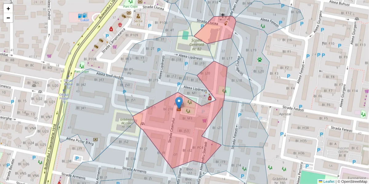 Hartă a codului poștal  și a codurilor poștale învecinate