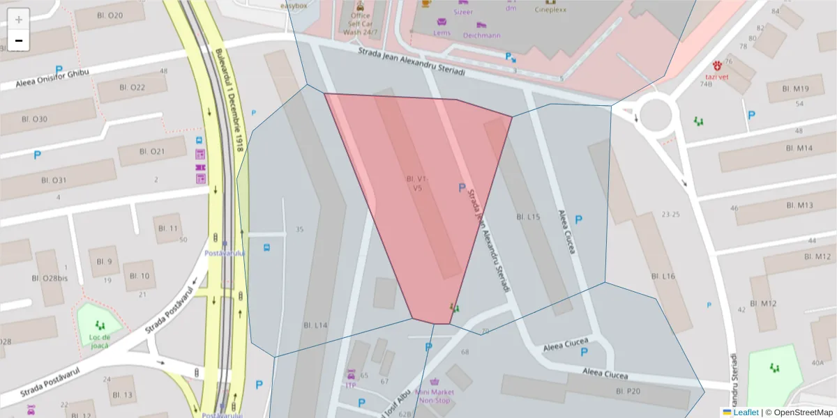 Hartă a codului poștal  și a codurilor poștale învecinate