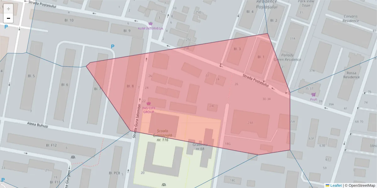 Hartă a codului poștal  și a codurilor poștale învecinate