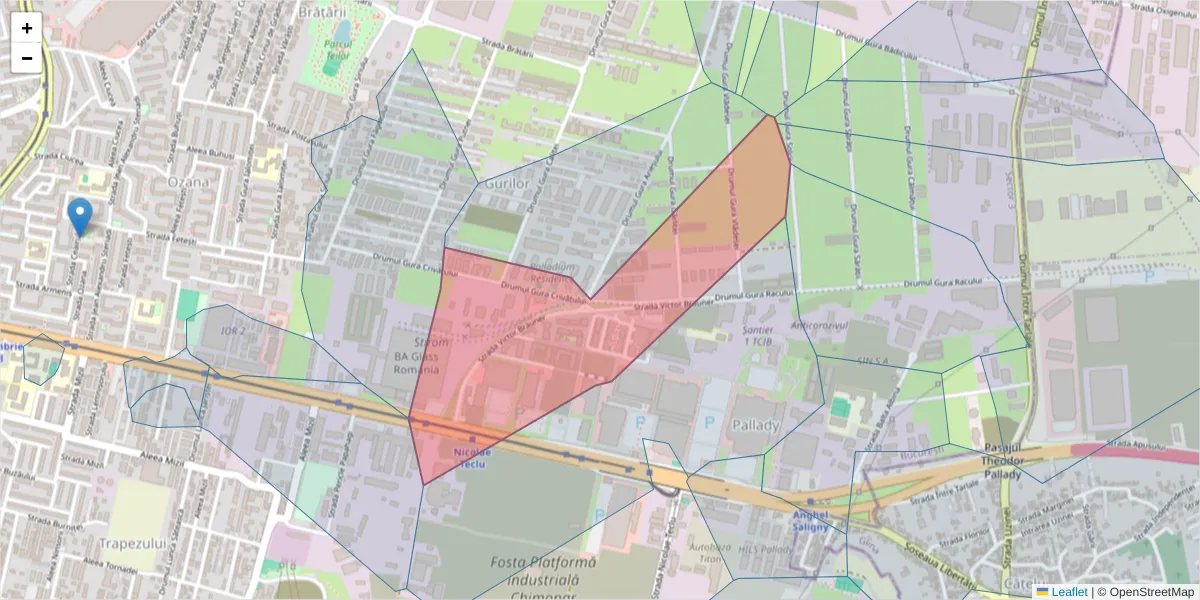 Hartă a codului poștal  și a codurilor poștale învecinate