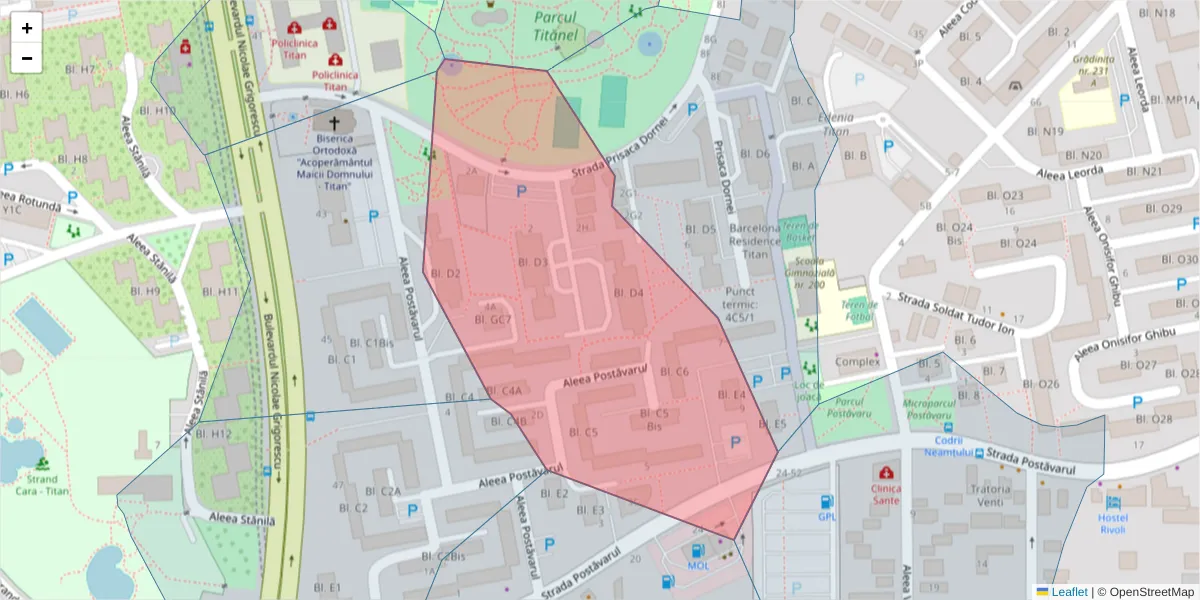 Hartă a codului poștal  și a codurilor poștale învecinate