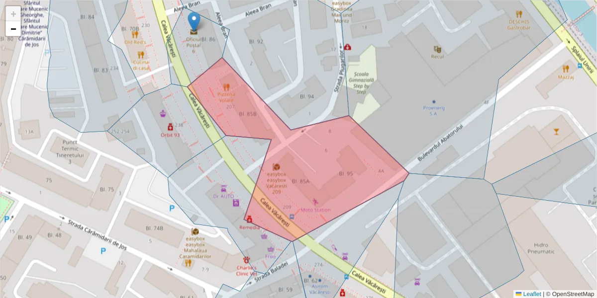 Hartă a codului poștal  și a codurilor poștale învecinate