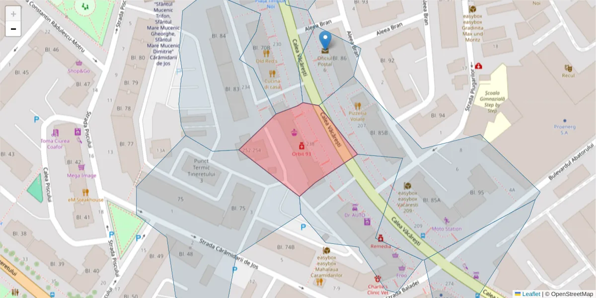 Hartă a codului poștal  și a codurilor poștale învecinate