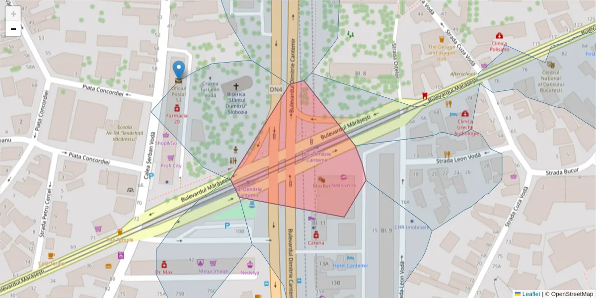 Hartă a codului poștal  și a codurilor poștale învecinate