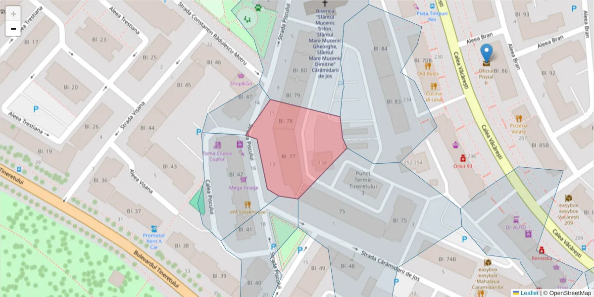 Hartă a codului poștal  și a codurilor poștale învecinate