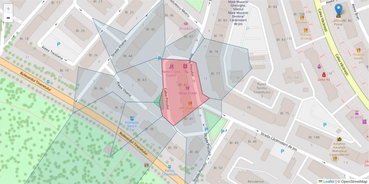 Hartă a codului poștal  și a codurilor poștale învecinate