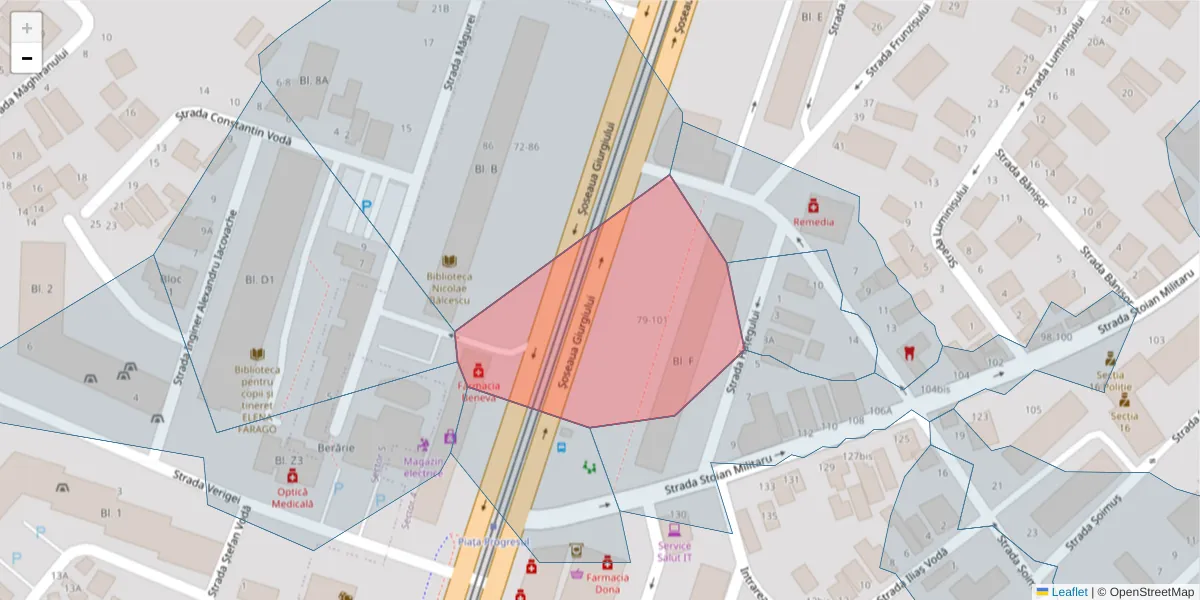 Hartă a codului poștal  și a codurilor poștale învecinate