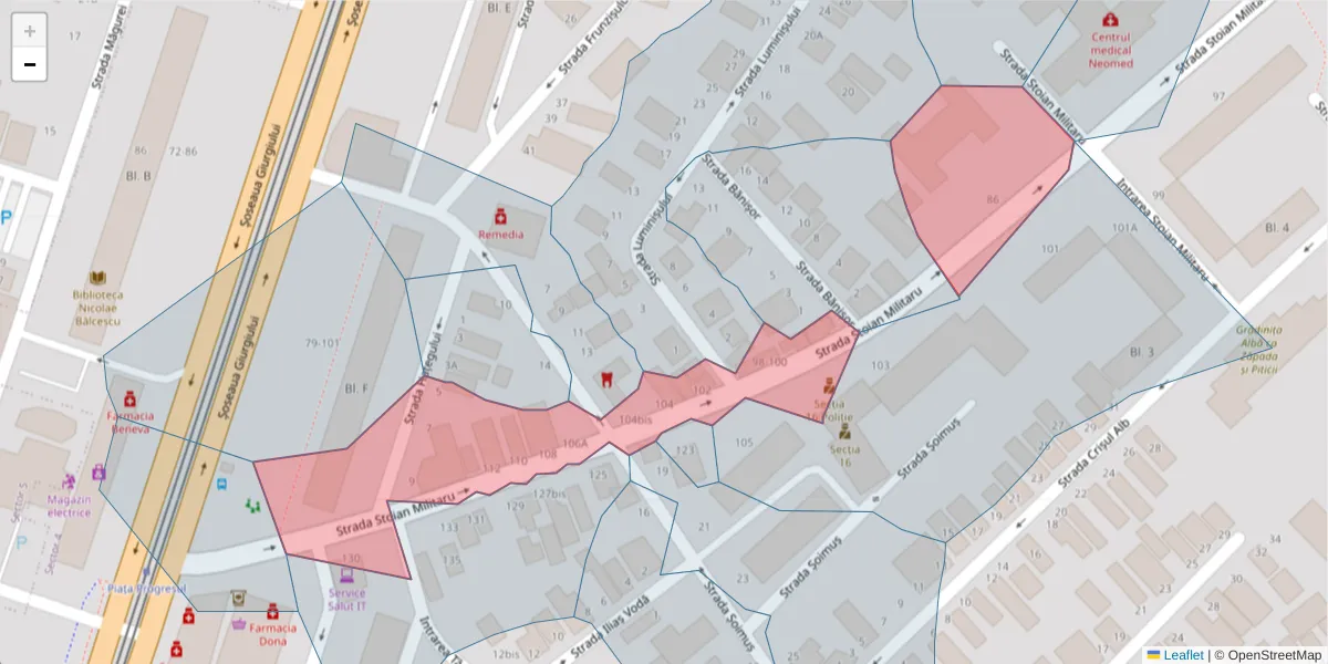 Hartă a codului poștal  și a codurilor poștale învecinate