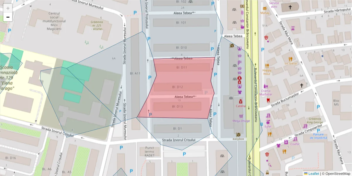 Hartă a codului poștal  și a codurilor poștale învecinate