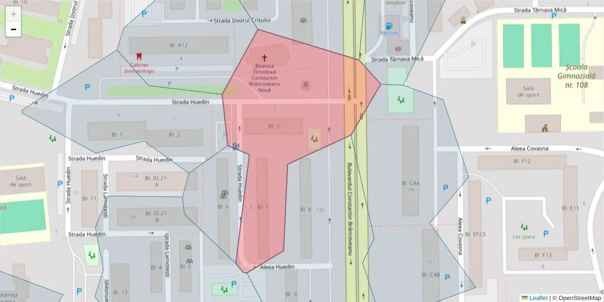 Hartă a codului poștal  și a codurilor poștale învecinate