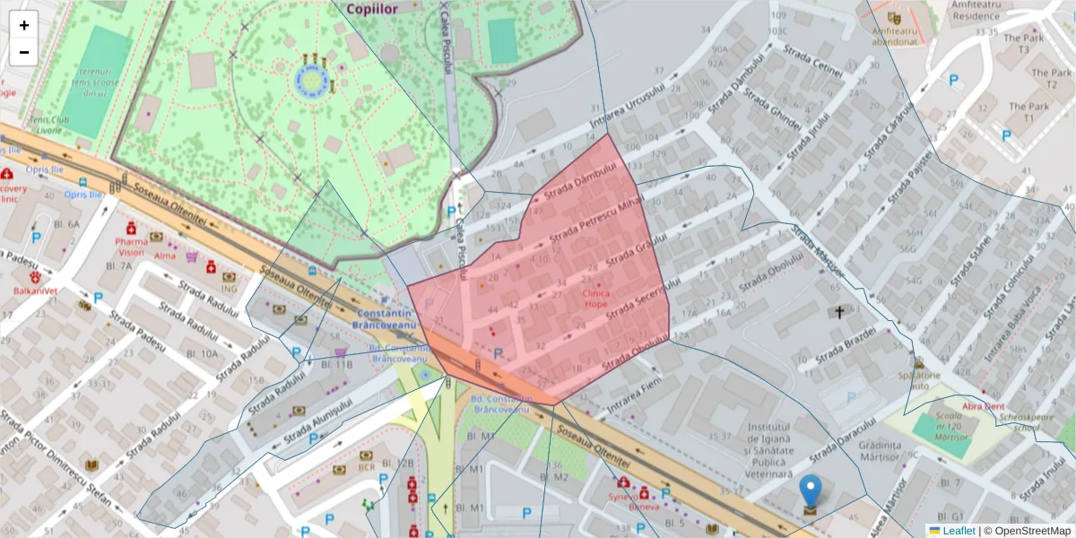 Hartă a codului poștal  și a codurilor poștale învecinate