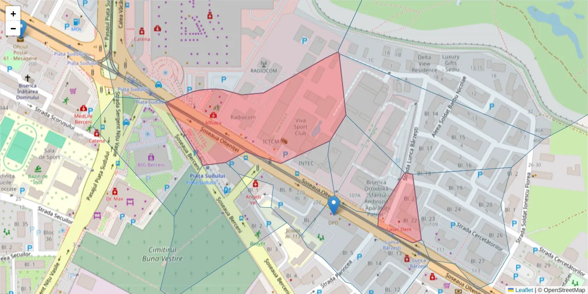 Hartă a codului poștal  și a codurilor poștale învecinate