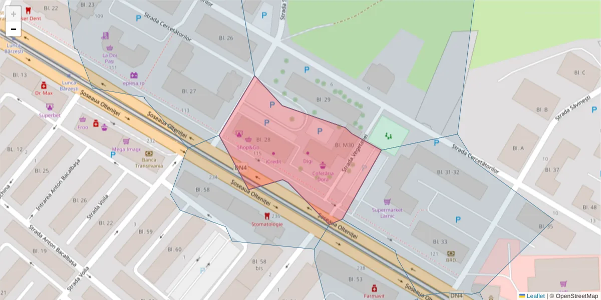 Hartă a codului poștal  și a codurilor poștale învecinate