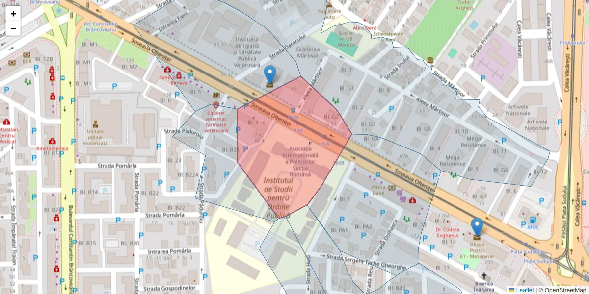 Hartă a codului poștal  și a codurilor poștale învecinate