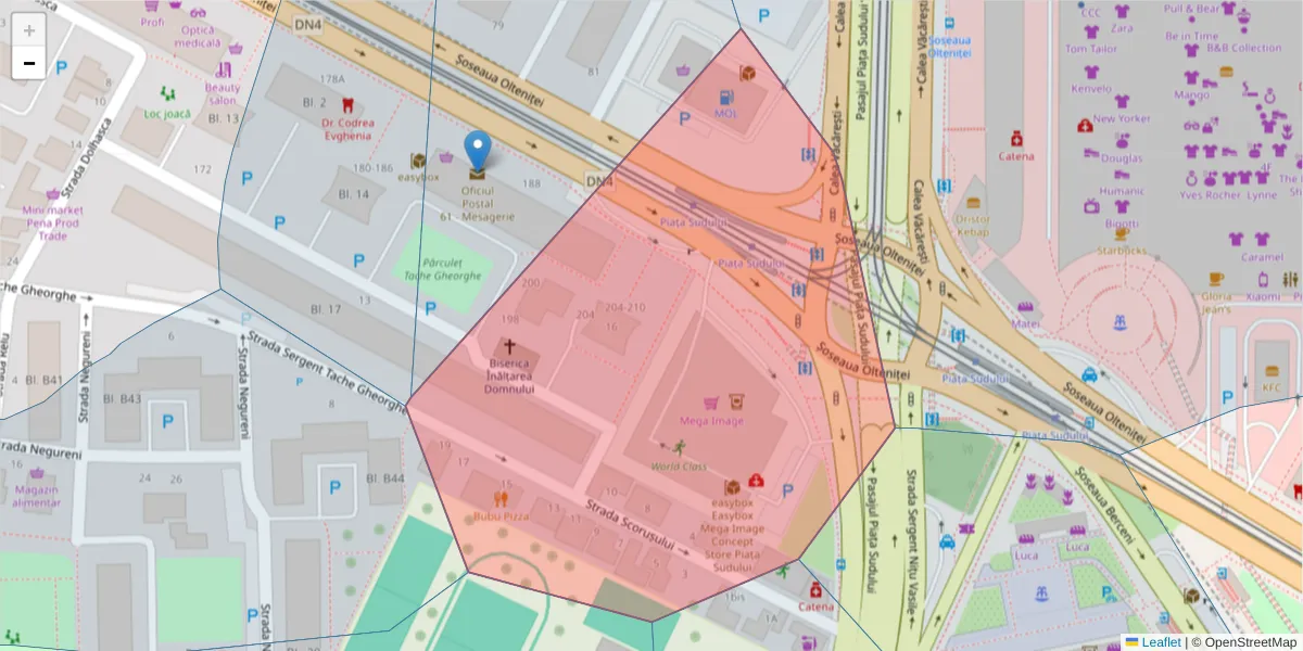 Hartă a codului poștal  și a codurilor poștale învecinate