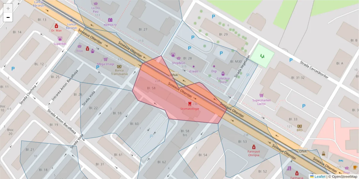 Hartă a codului poștal  și a codurilor poștale învecinate