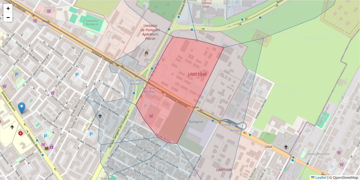 Hartă a codului poștal  și a codurilor poștale învecinate