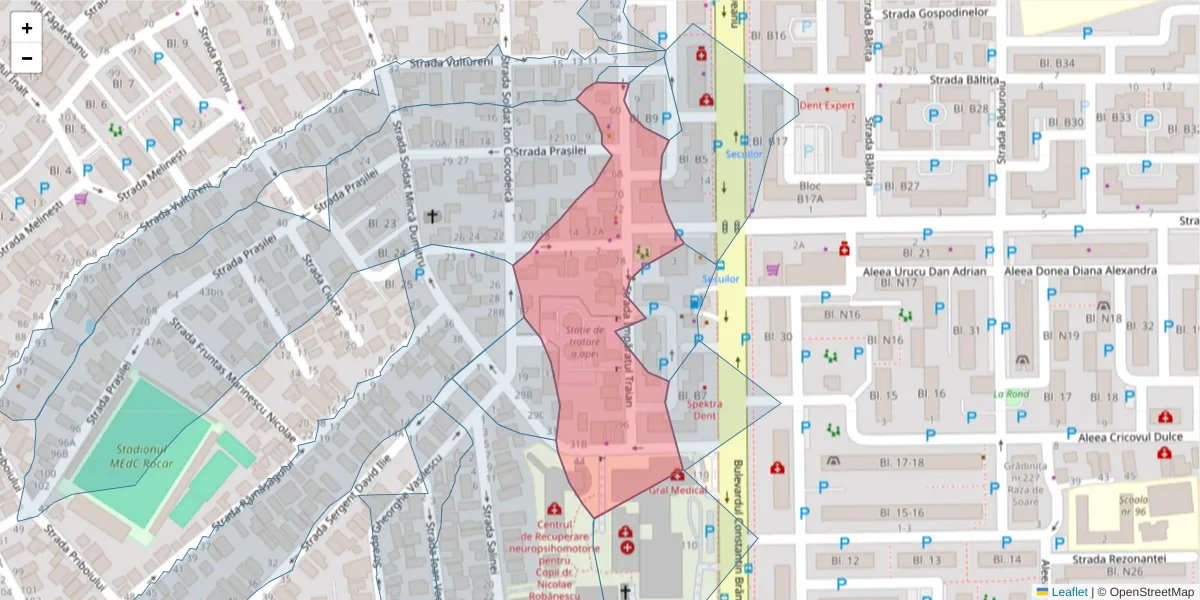 Hartă a codului poștal  și a codurilor poștale învecinate