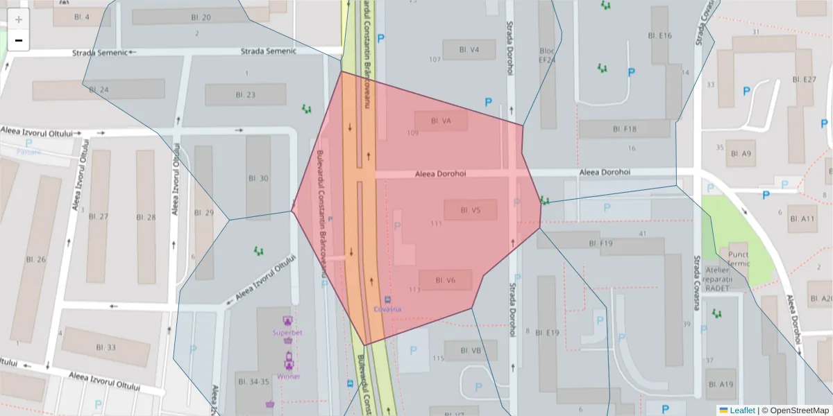 Hartă a codului poștal  și a codurilor poștale învecinate