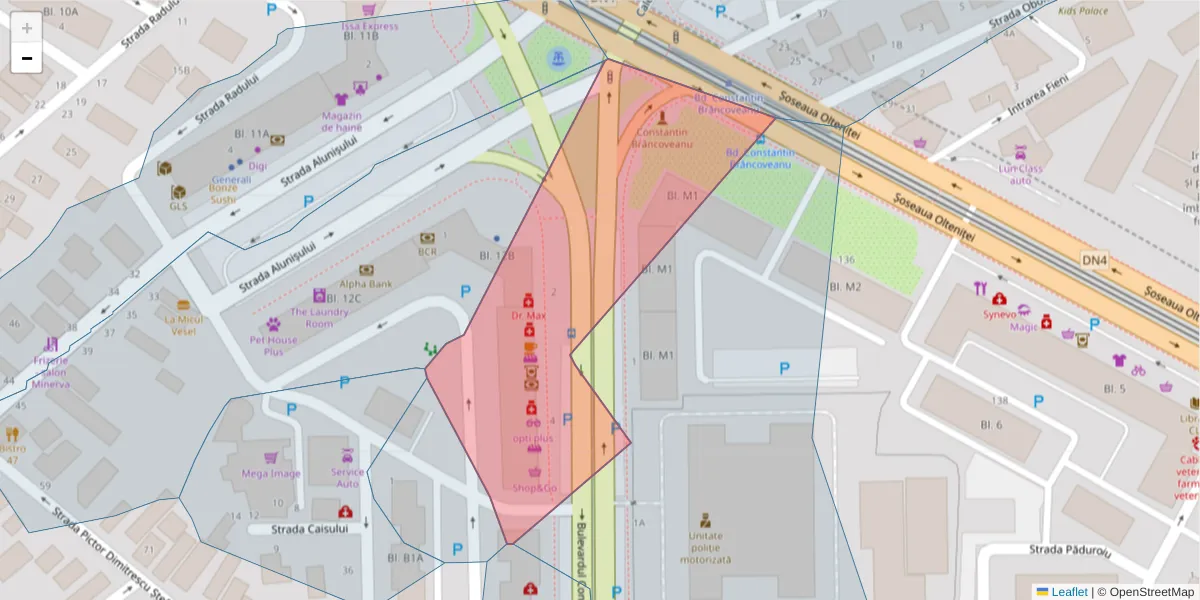 Hartă a codului poștal  și a codurilor poștale învecinate
