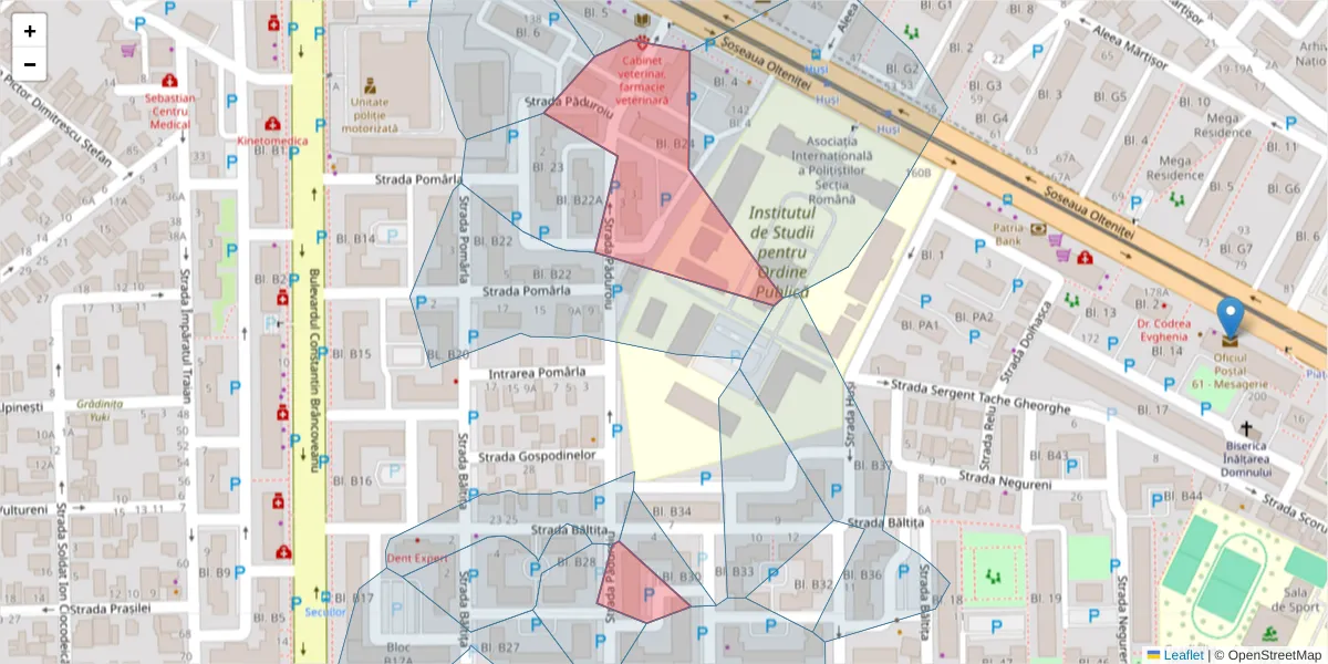 Hartă a codului poștal  și a codurilor poștale învecinate