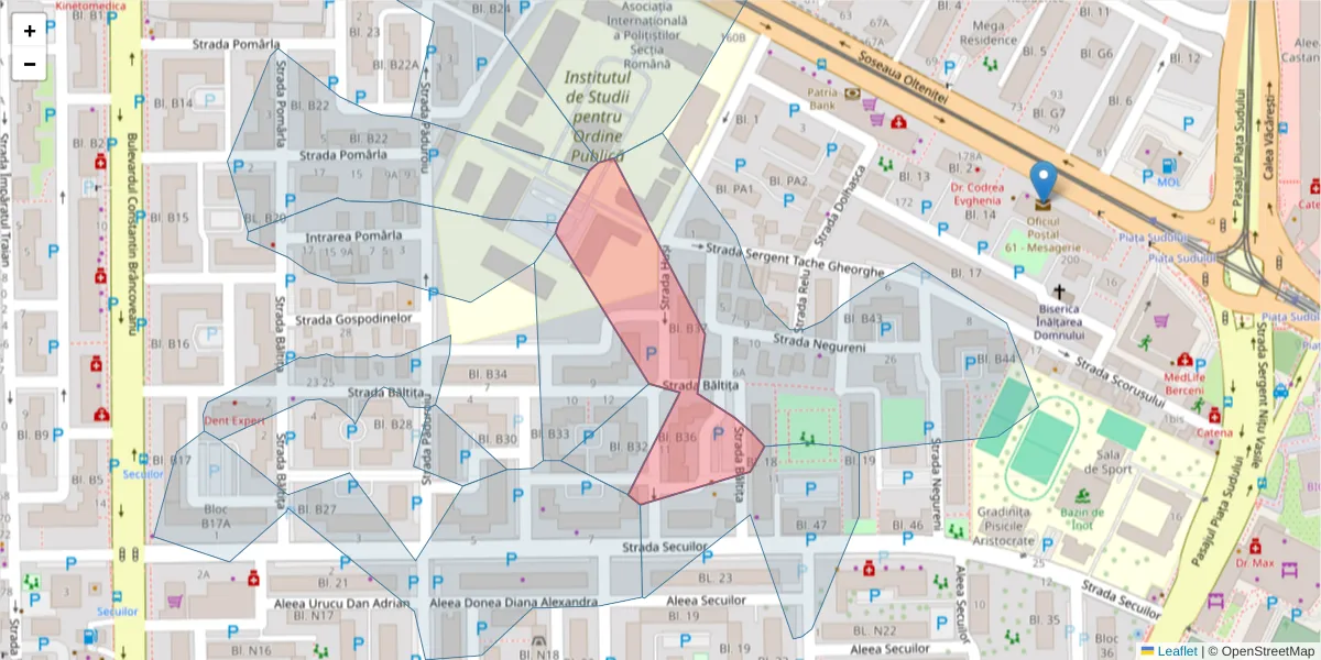 Hartă a codului poștal  și a codurilor poștale învecinate