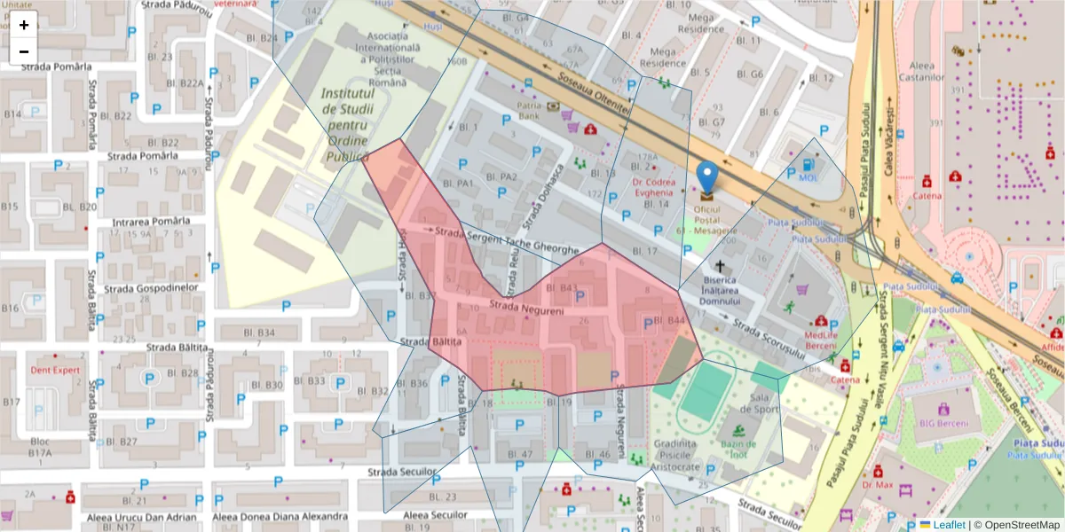 Hartă a codului poștal  și a codurilor poștale învecinate