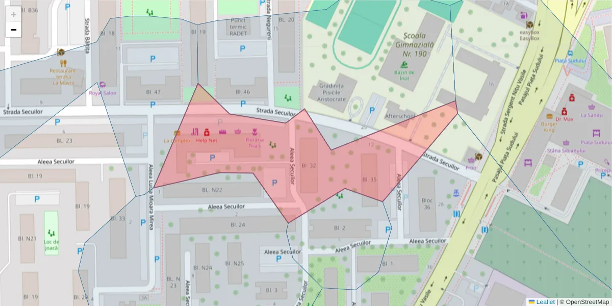 Hartă a codului poștal  și a codurilor poștale învecinate