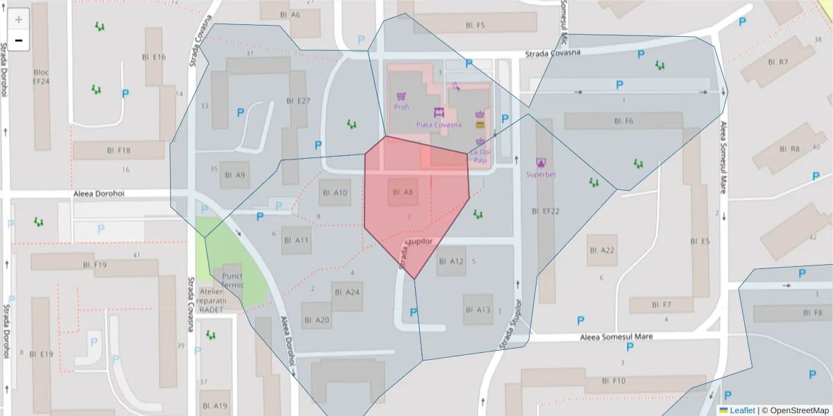 Hartă a codului poștal  și a codurilor poștale învecinate