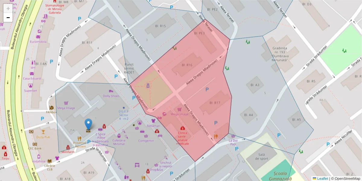 Hartă a codului poștal  și a codurilor poștale învecinate