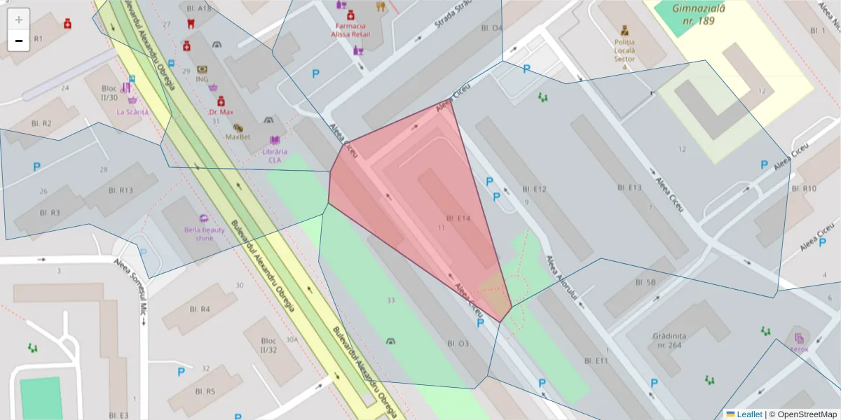 Hartă a codului poștal  și a codurilor poștale învecinate