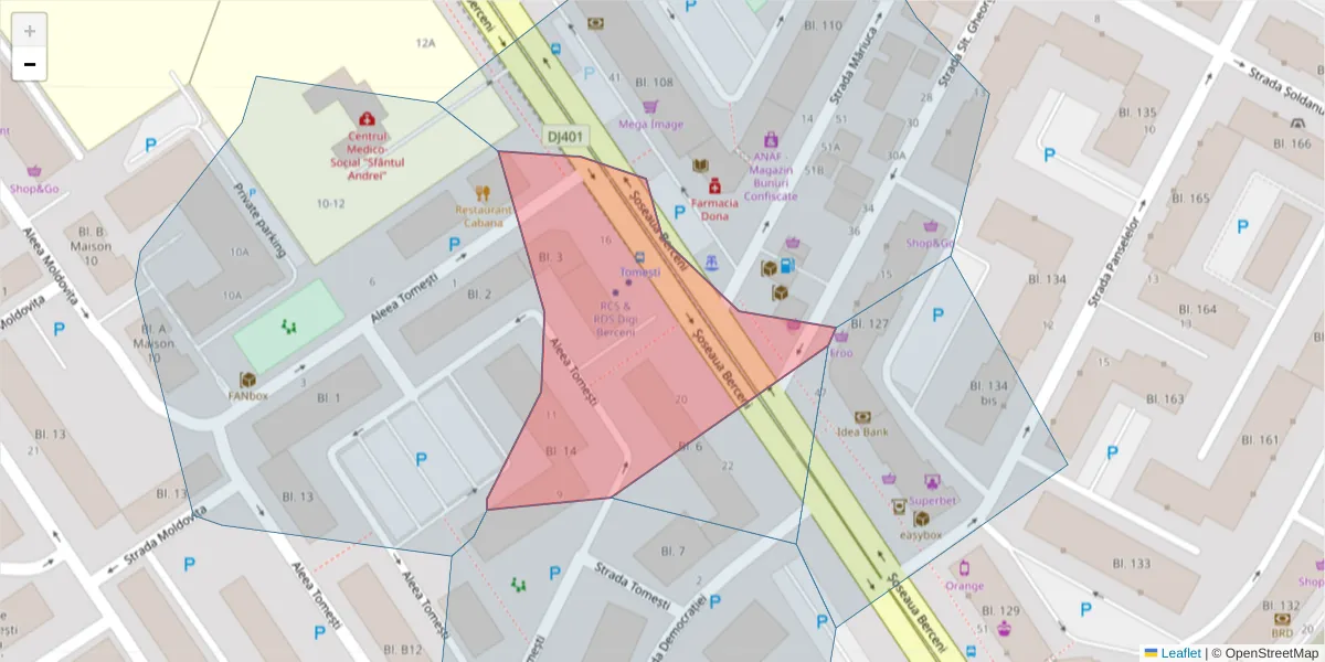 Hartă a codului poștal  și a codurilor poștale învecinate