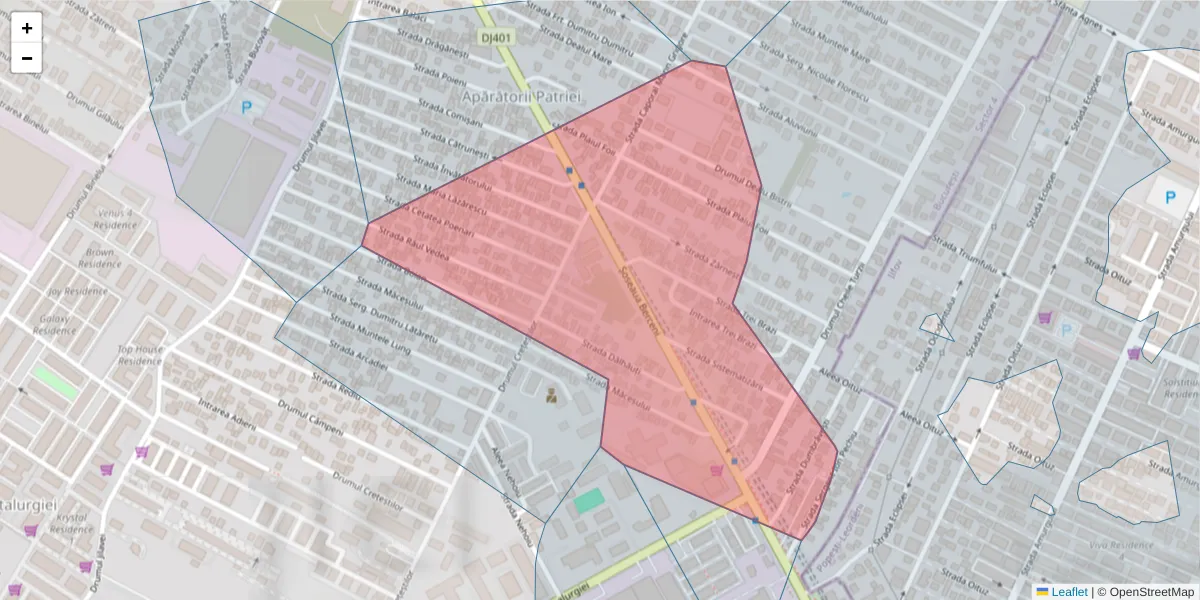 Hartă a codului poștal  și a codurilor poștale învecinate