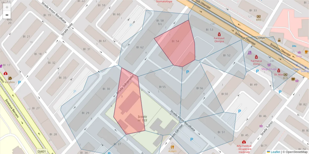 Hartă a codului poștal  și a codurilor poștale învecinate