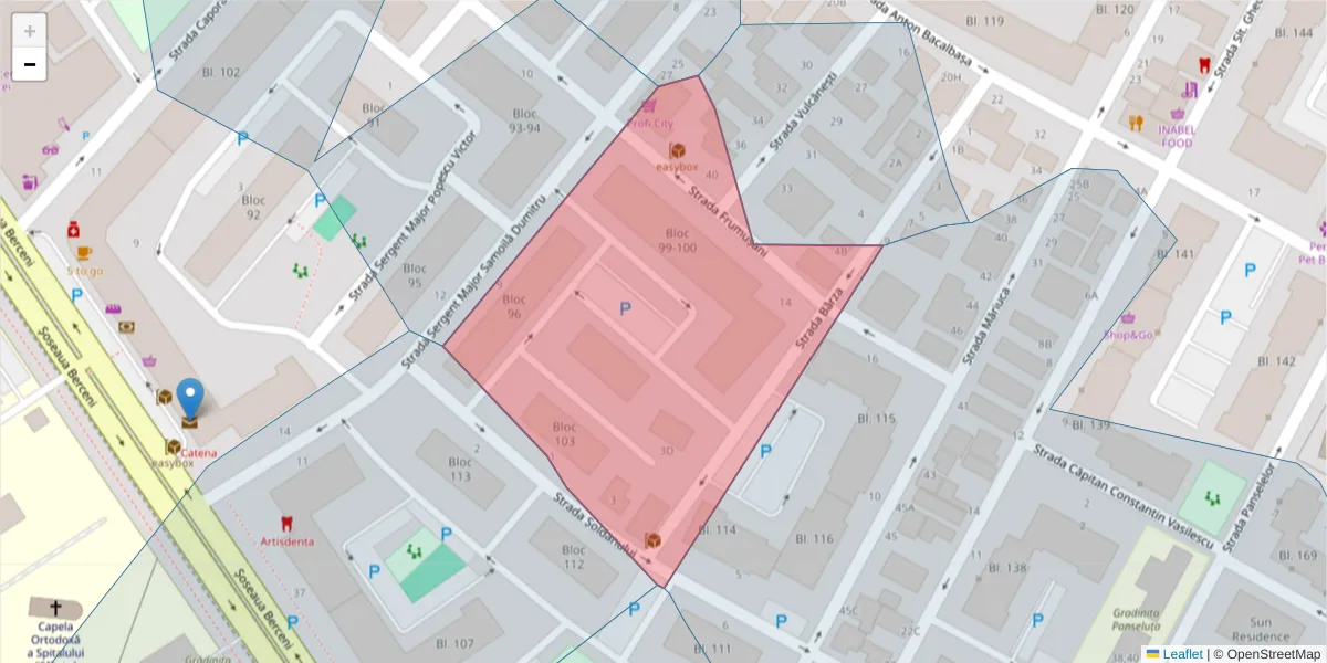 Hartă a codului poștal  și a codurilor poștale învecinate