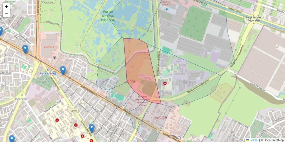 Hartă a codului poștal  și a codurilor poștale învecinate