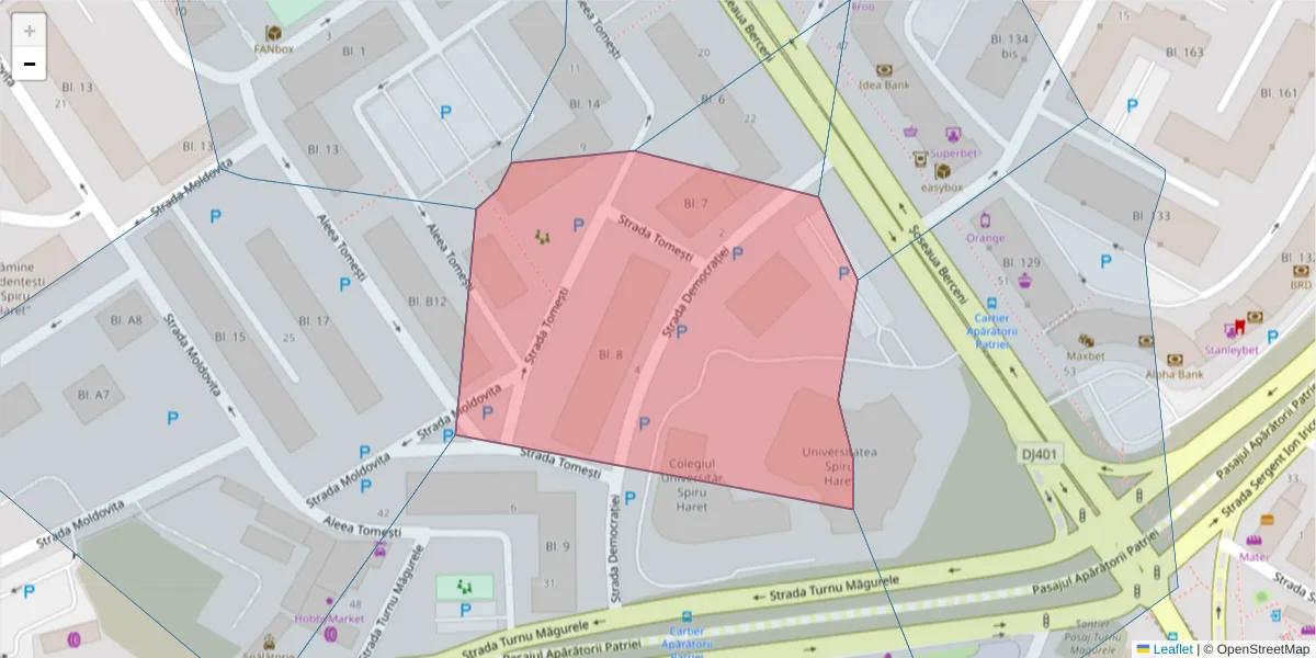 Hartă a codului poștal  și a codurilor poștale învecinate