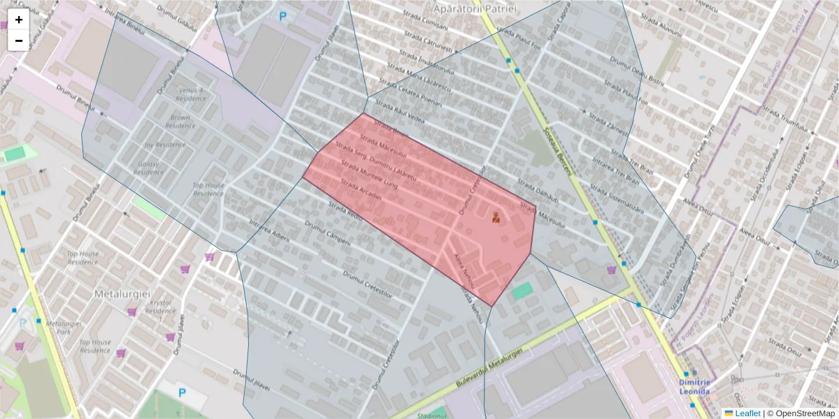 Hartă a codului poștal  și a codurilor poștale învecinate