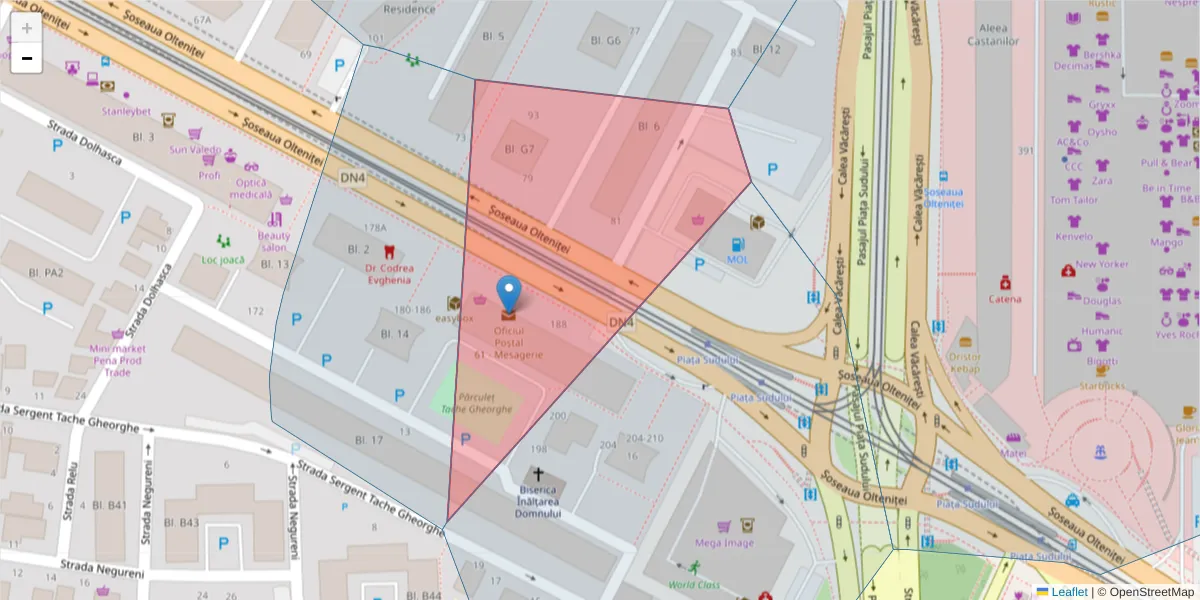 Hartă a codului poștal  și a codurilor poștale învecinate