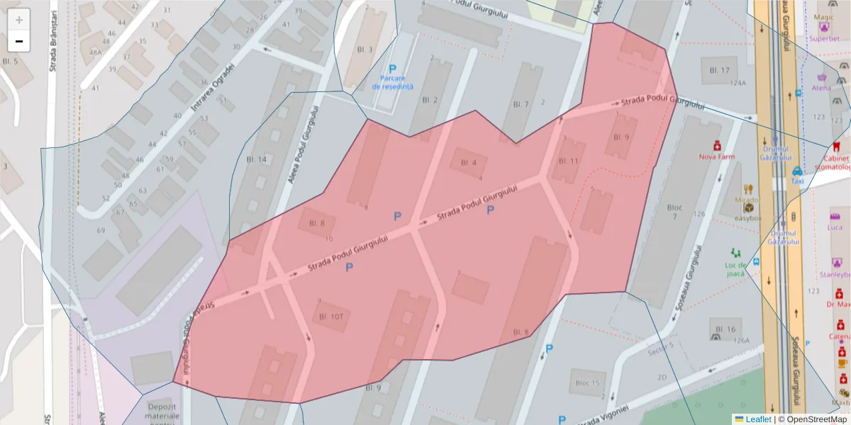 Hartă a codului poștal  și a codurilor poștale învecinate