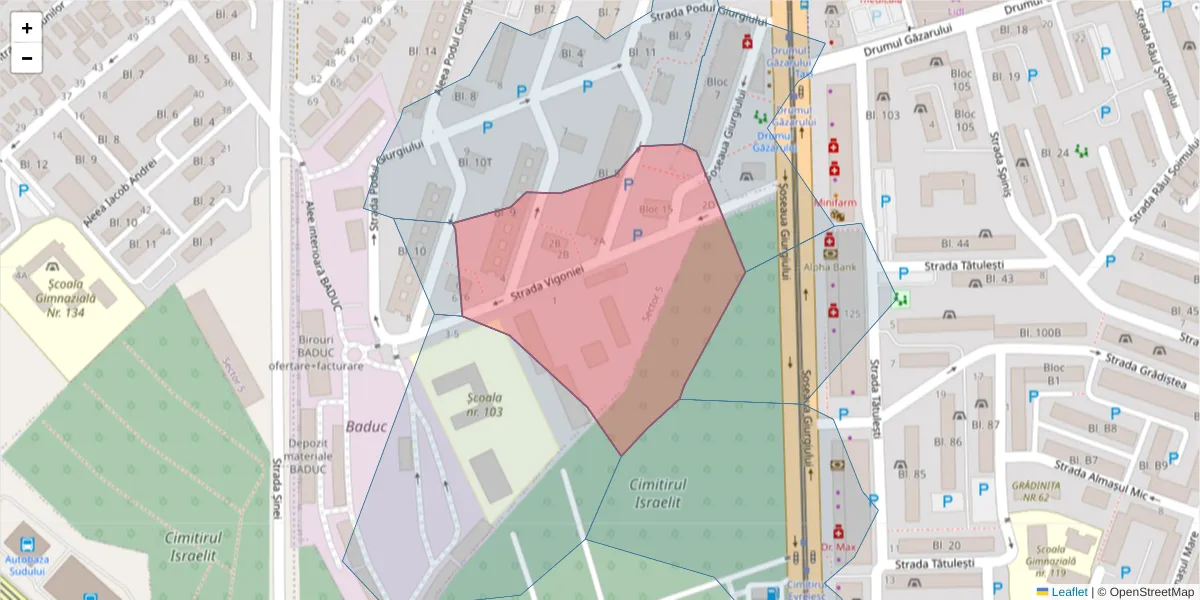 Hartă a codului poștal  și a codurilor poștale învecinate