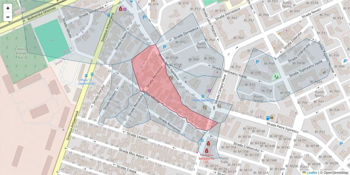 Hartă a codului poștal  și a codurilor poștale învecinate