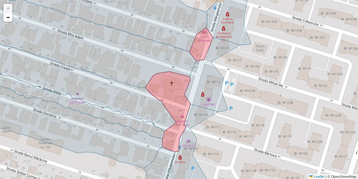 Hartă a codului poștal  și a codurilor poștale învecinate